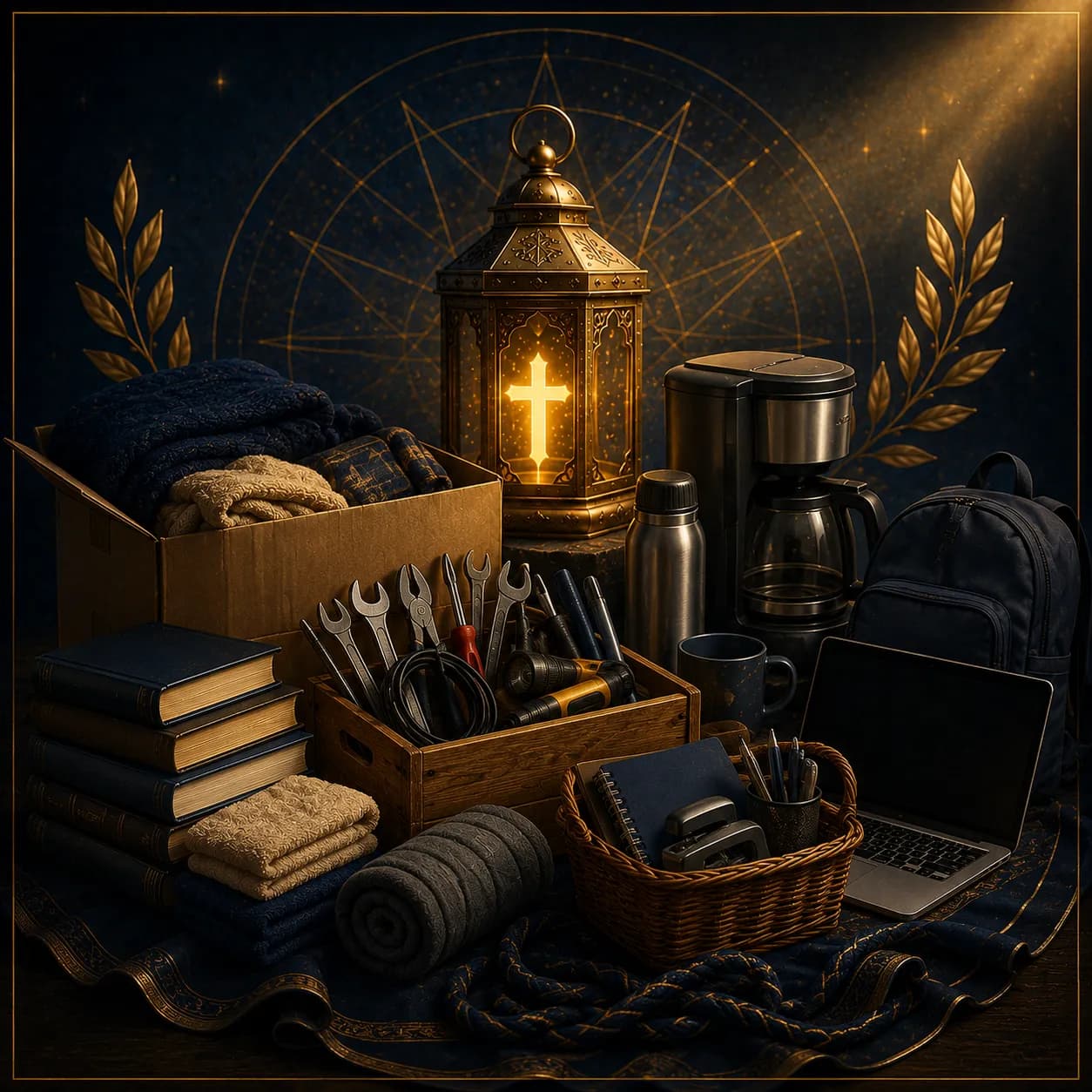 Quiet Light Ministries resource artwork representing books, Bibles, supplies, and outreach materials.
