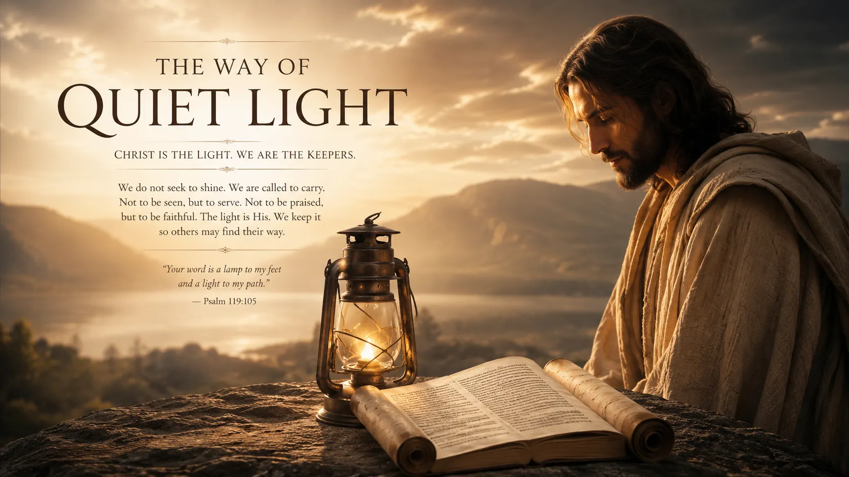 Christ as the Light with a lantern and Scripture for The Way of Quiet Light